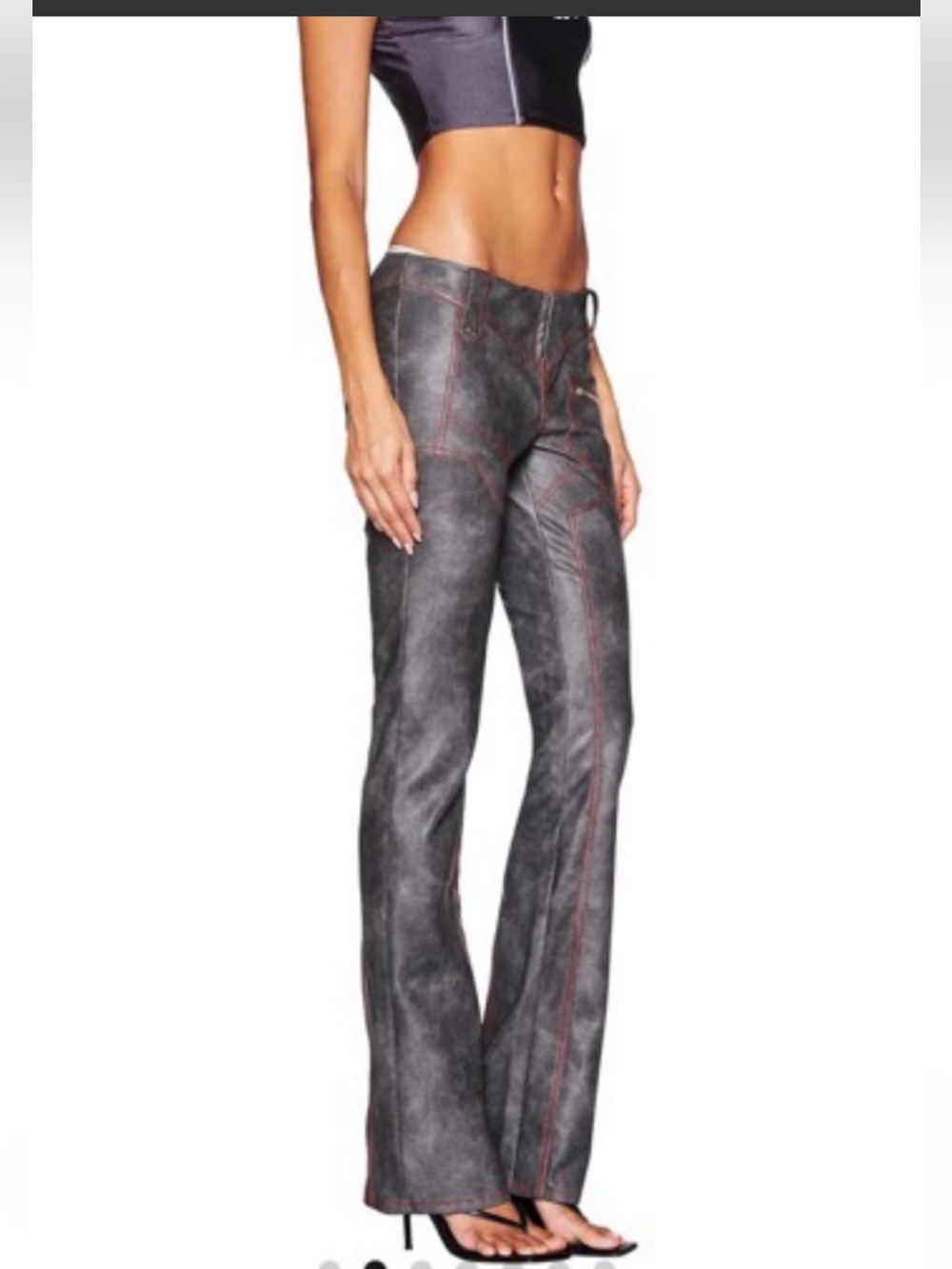 I.AM.GIA grey faux leather pants with red stitching